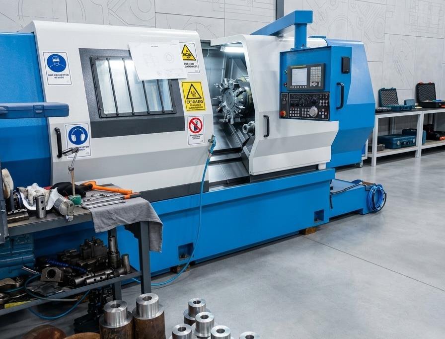Sala de máquinas con torno CNC en el taller de QuickSupplies